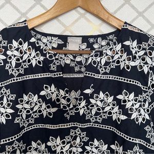 Chico's Navy and White Eyelet Blouse